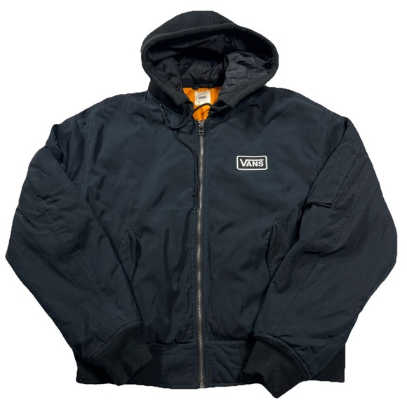 Vans Other - Vans Full Zip Jacket Bomber Hood Large Black Orange Skate